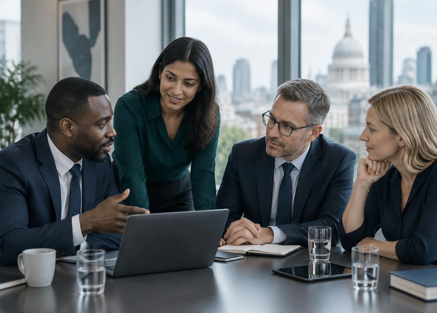 A professional team working together in a modern workplace